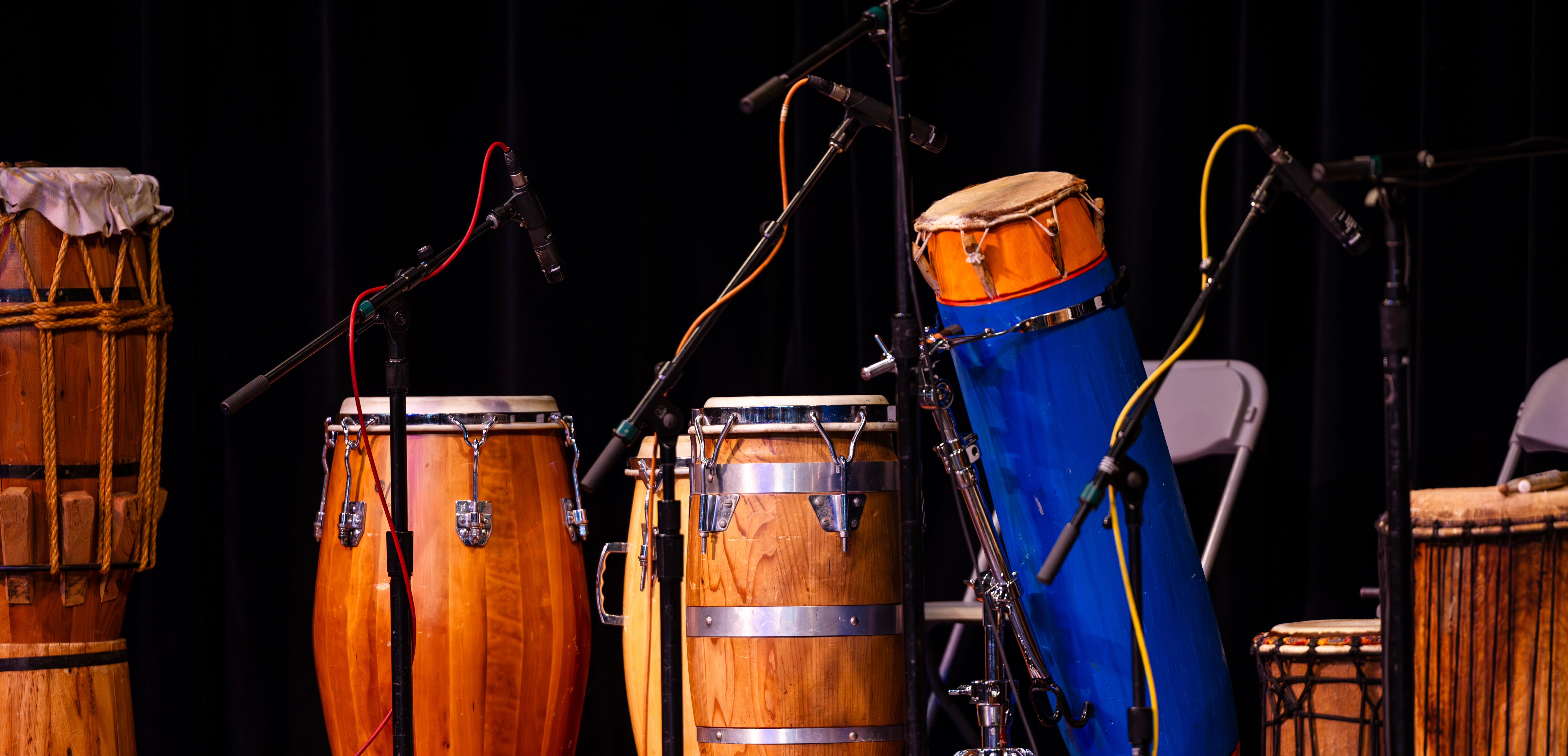 Hand Drums on a Stage for a Brazilian Cultural Dance Performance Concert